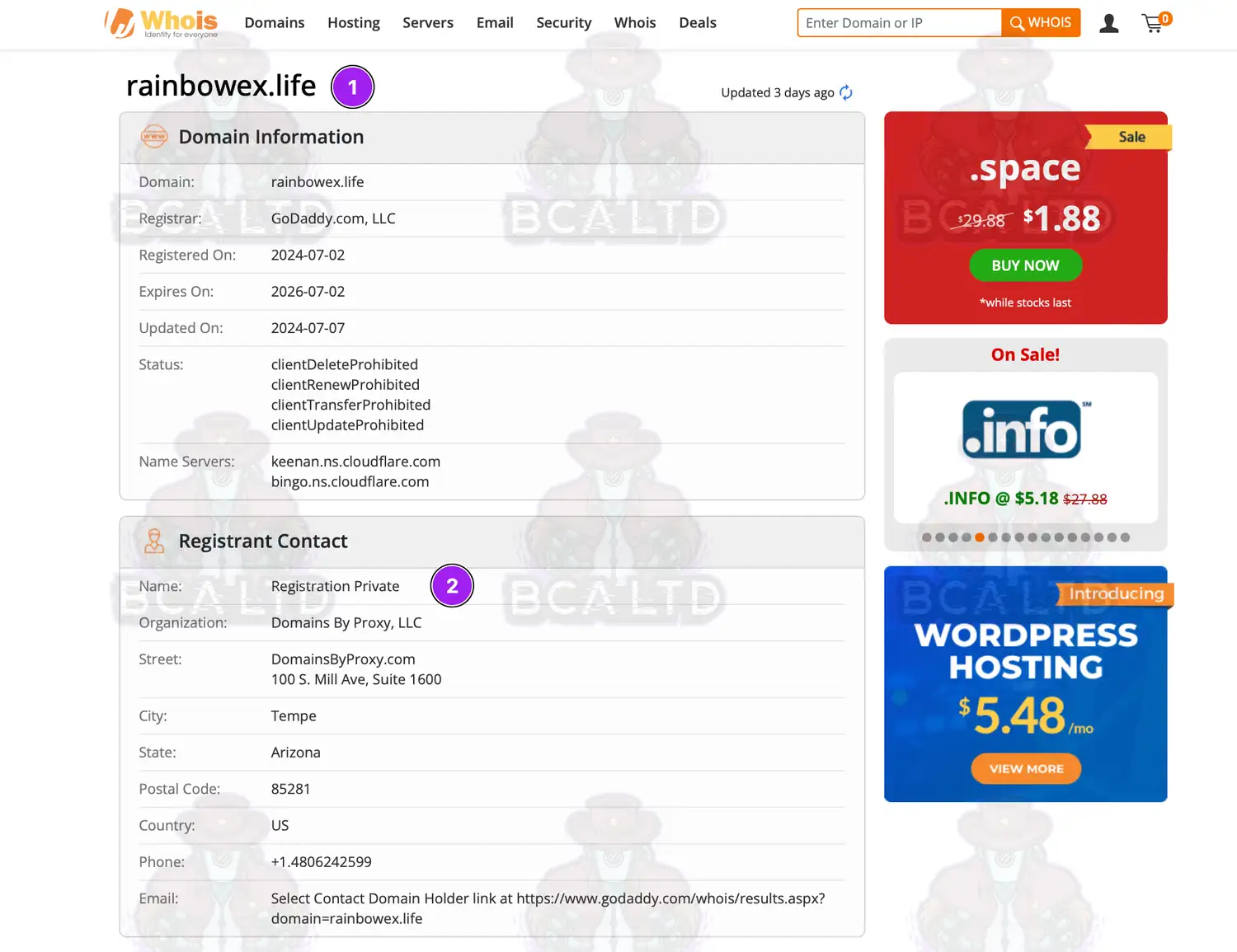 Datos del dominio de rainbowex