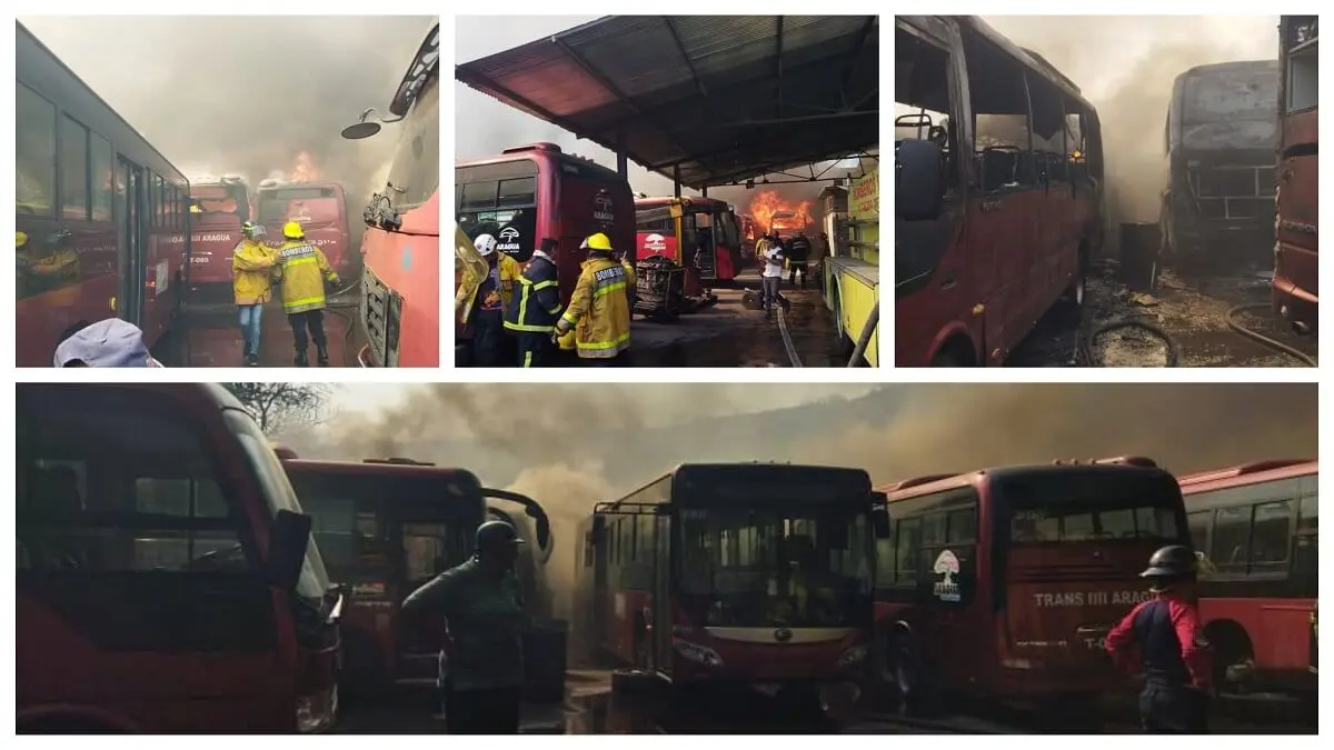 VORAZ INCENDIO ACABA con decenas de autobuses de TransAragua: Maduro ordena investigar un presunto «sabotaje»