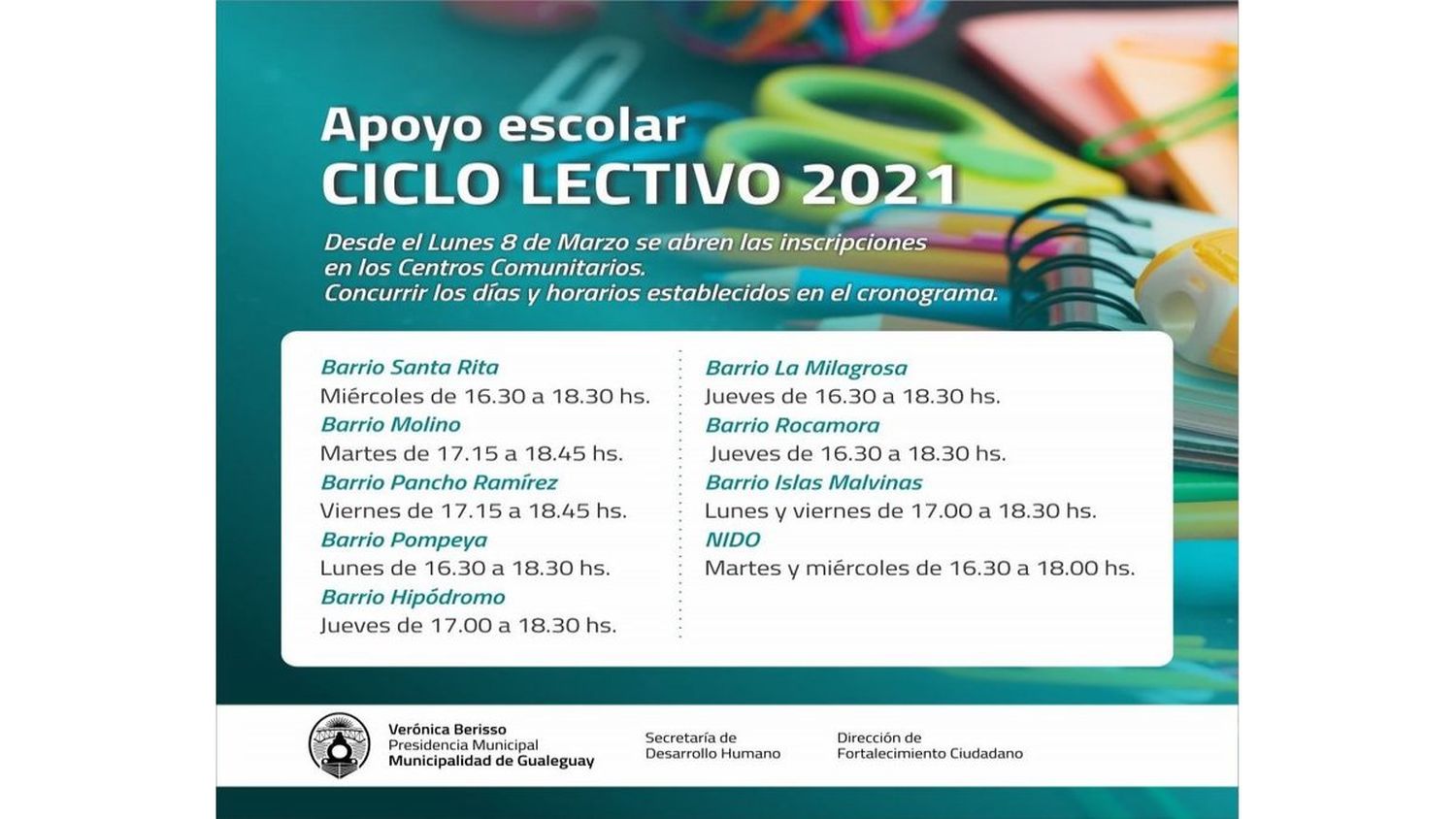 Apoyo escolar: días y horarios de la inscripción en los Centros Comunitarios