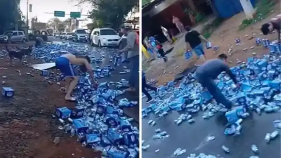 Video: volcó un camión cervecero en Capiatá y vecinos se llevaron la carga