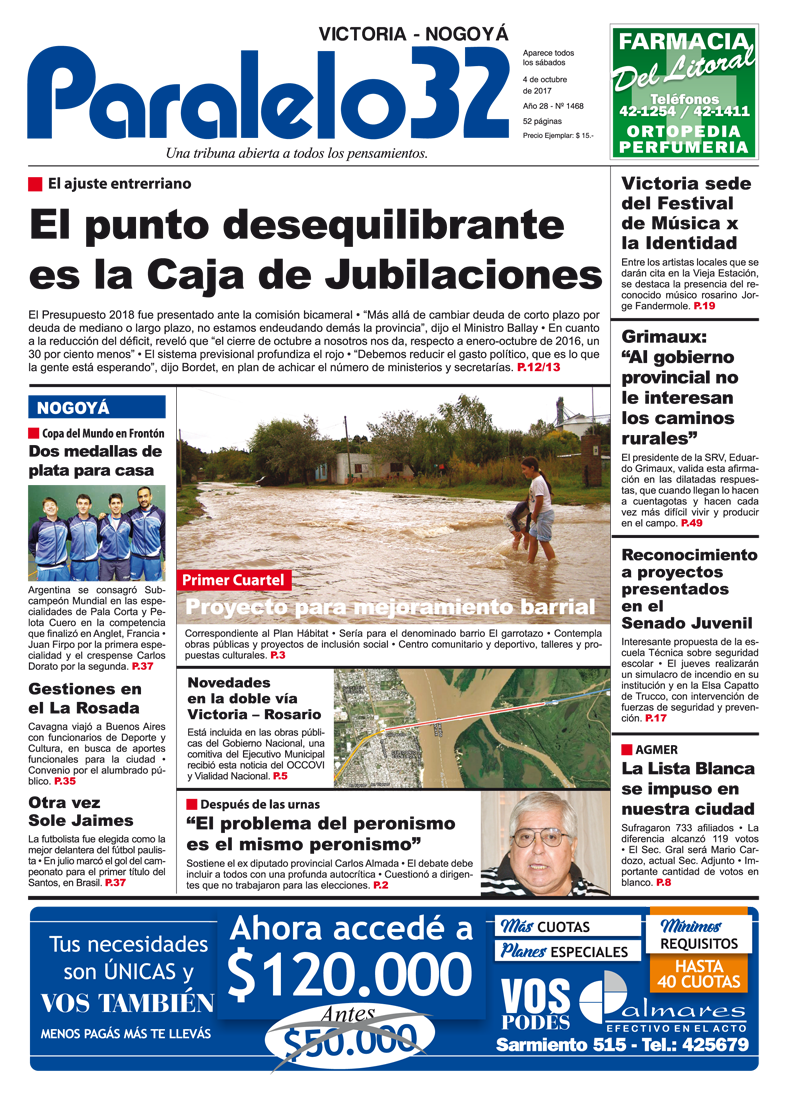 La tapa de Paralelo 32 edición Victoria-Nogoyá de este sábado