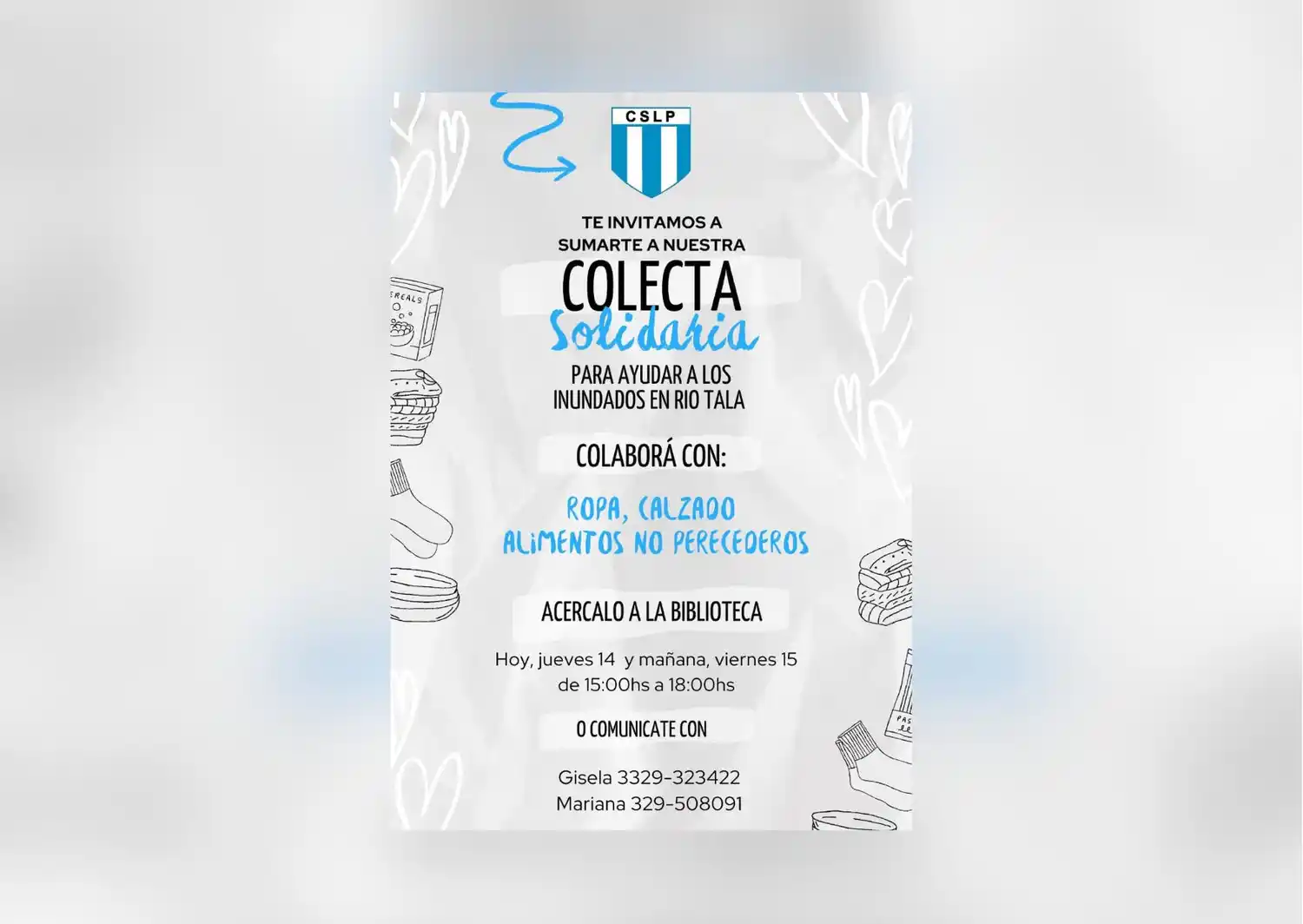 Colecta solidaria para las personas inundadas de Río Tala