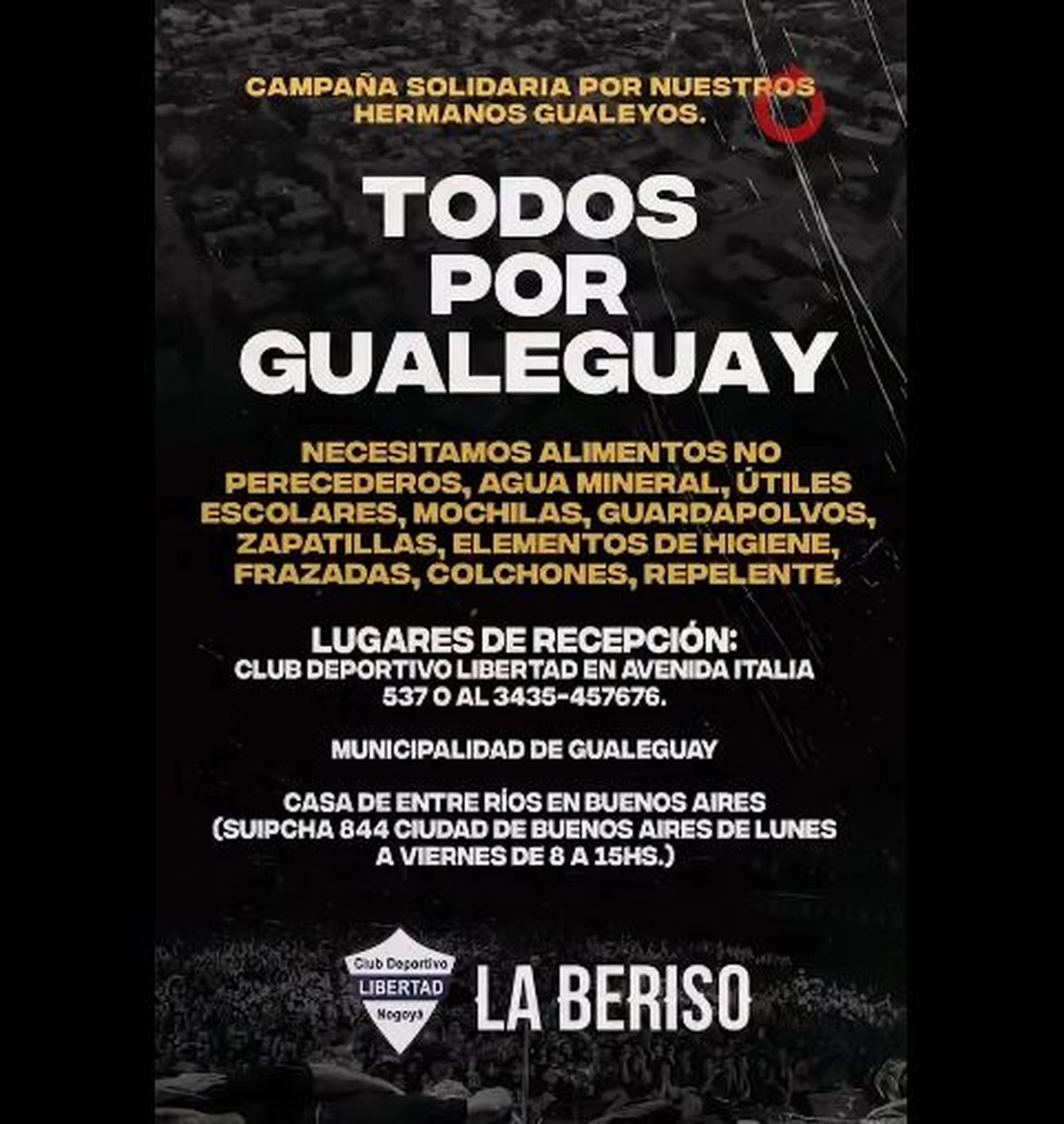 La banda que se presentó en Gualeguay se solidarizó con la emergencia en nuestra ciudad.