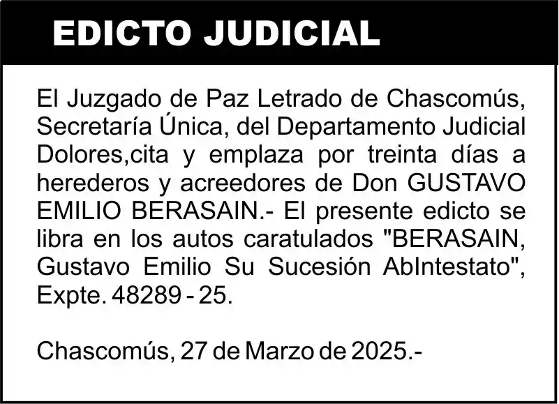“BERASAIN, Gustavo Emilio Su Sucesión AbIntestato”