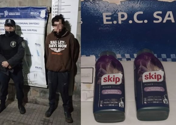 Policía lo atrapó tras llevarse jabón líquido Skip del supermercado chino