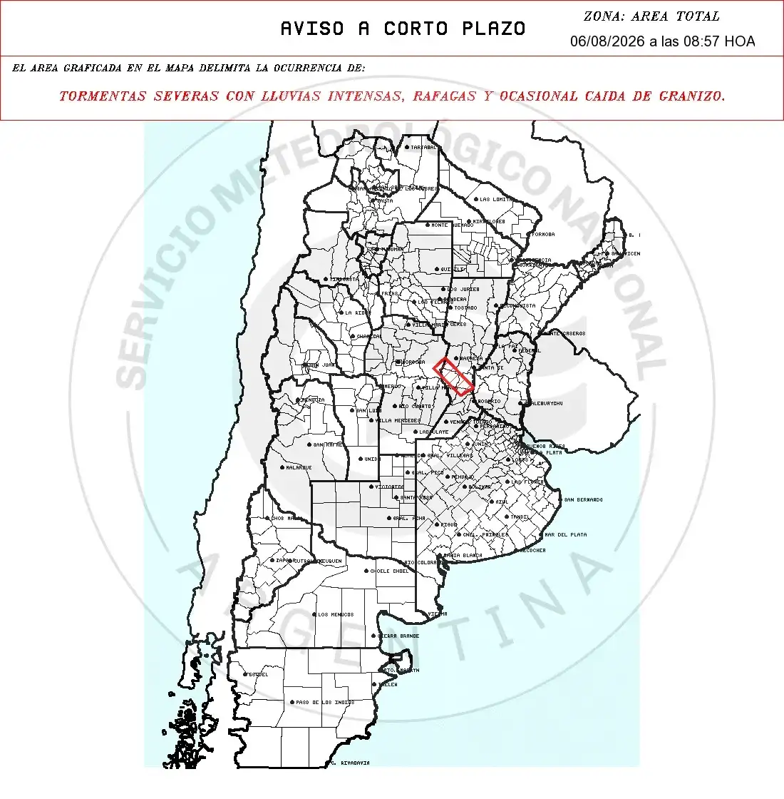 Aviso a corto plazo por tormentas severas para Castellanos y otros departamentos de Santa Fe