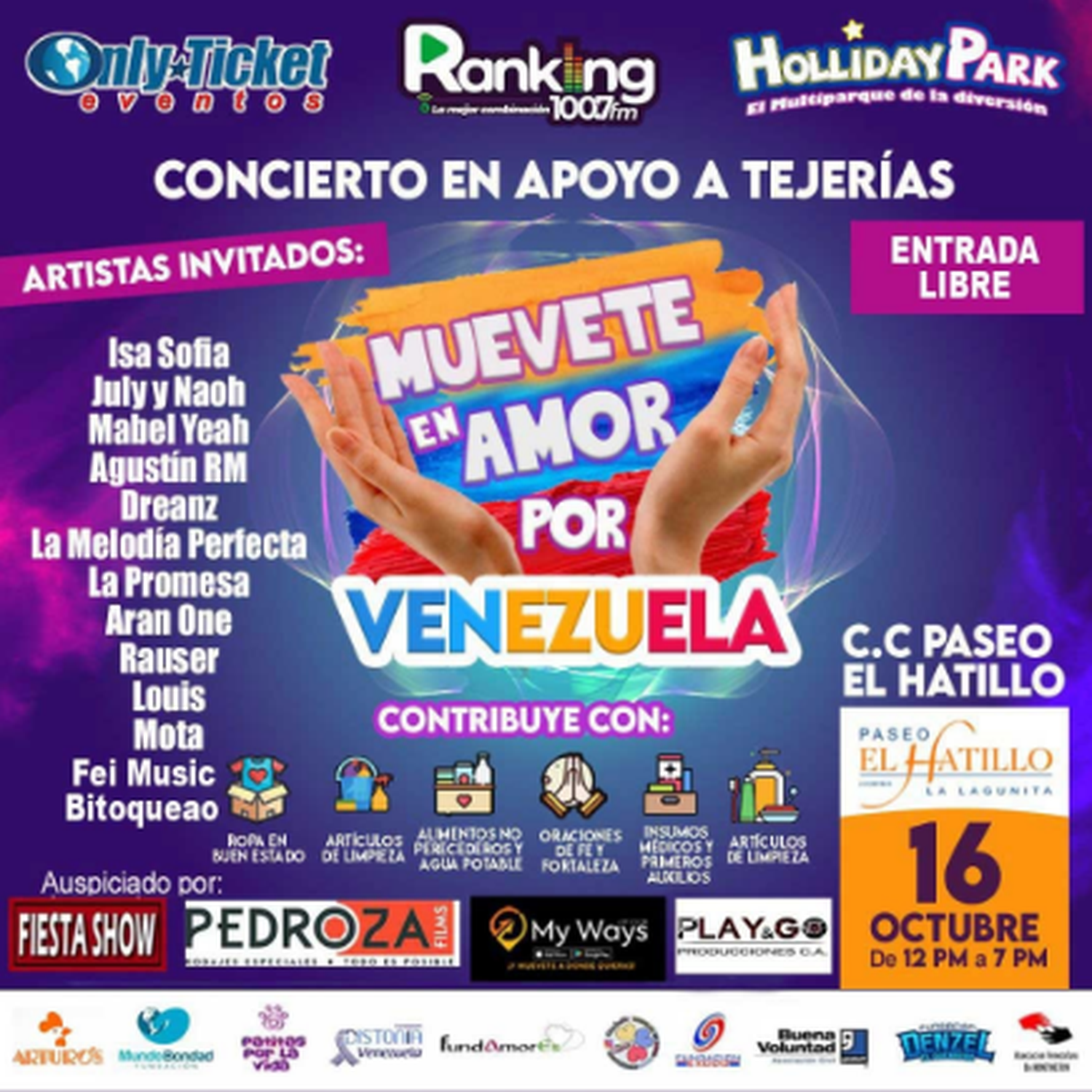 El concierto del domingo en Las Tejerías recaudará insumos.