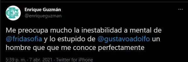 Ante los señalamientos, Enrique respondió en nombre de la familia Guzmán a su nieta. Foto Twitter