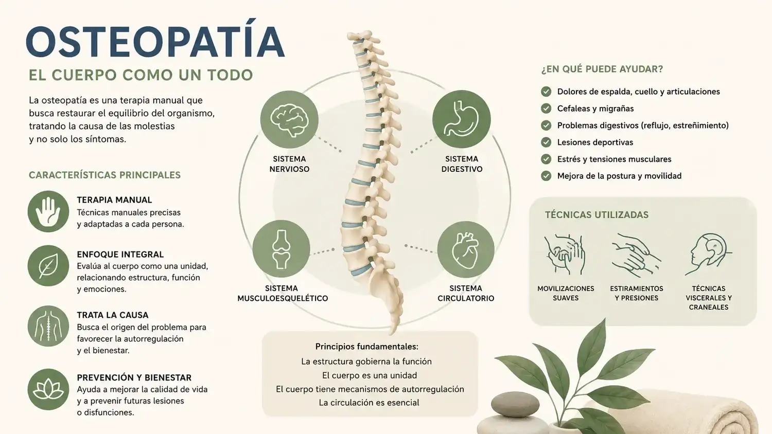La osteopatía es una disciplina que entiende al cuerpo como un sistema integrado