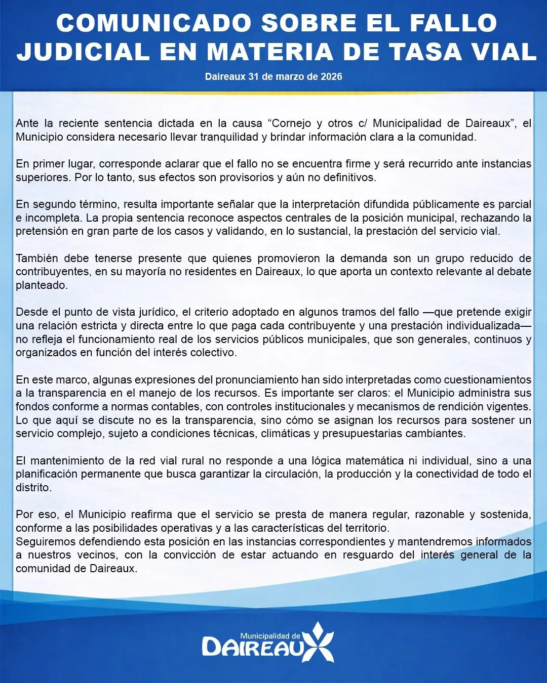 comunicado daireaux