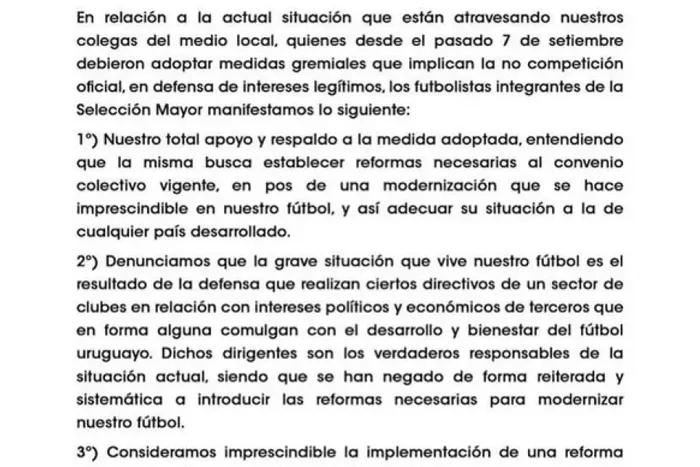 El comunicado de la Selección de Uruguay