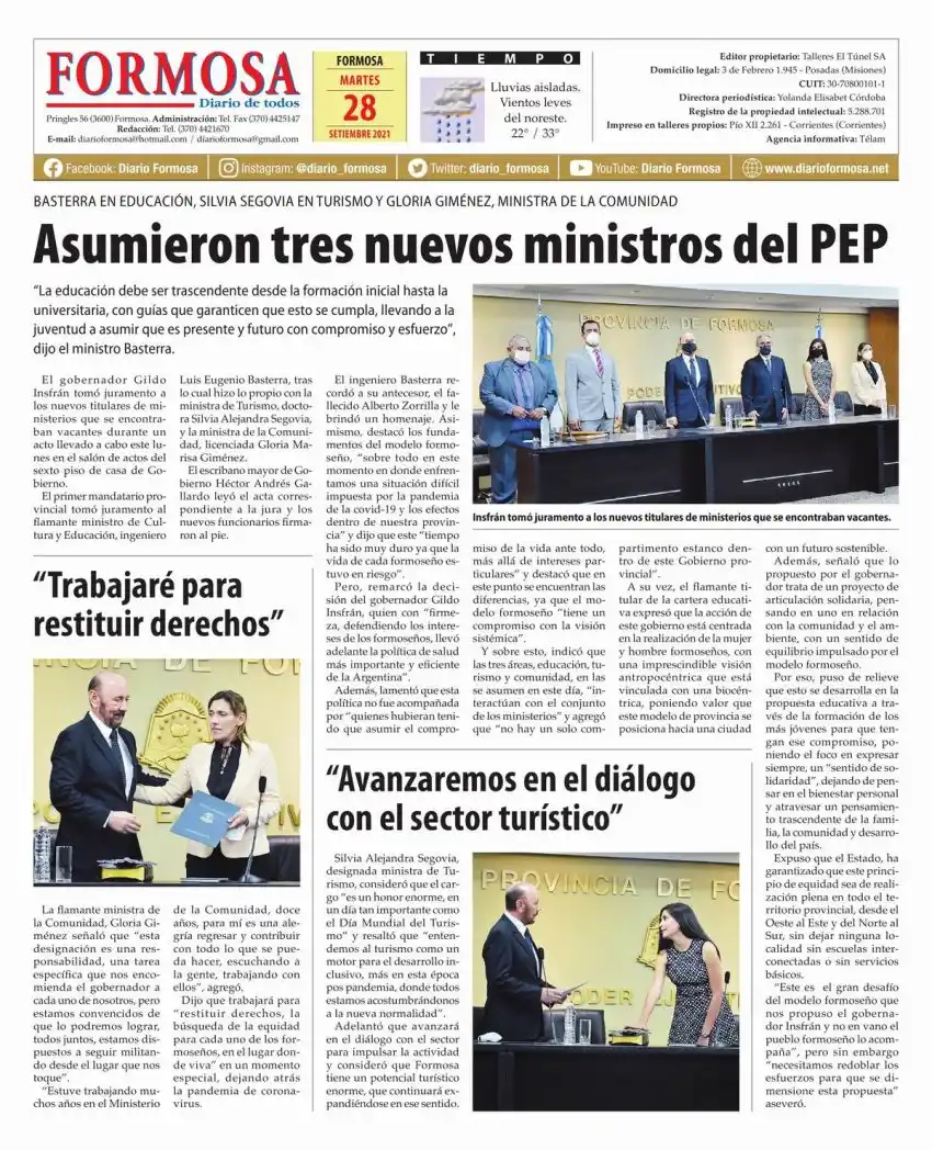 Tapa y Contratapa 28 de septiembre de 2021