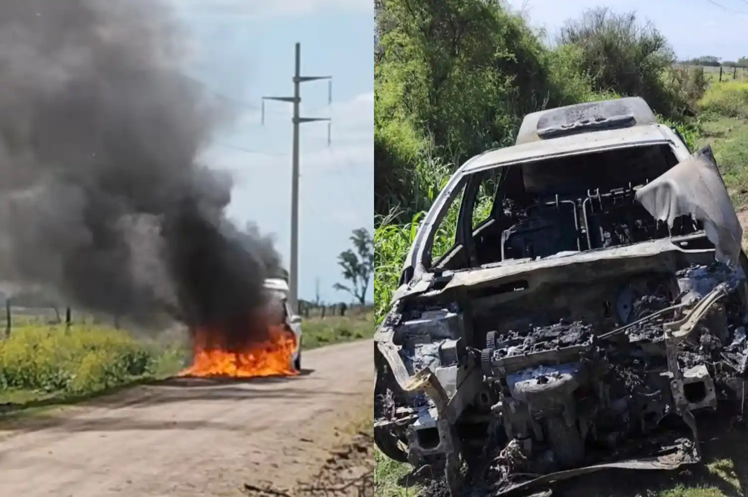 Se incendió un vehículo en un camino rural paralelo a Ruta Provincial 1