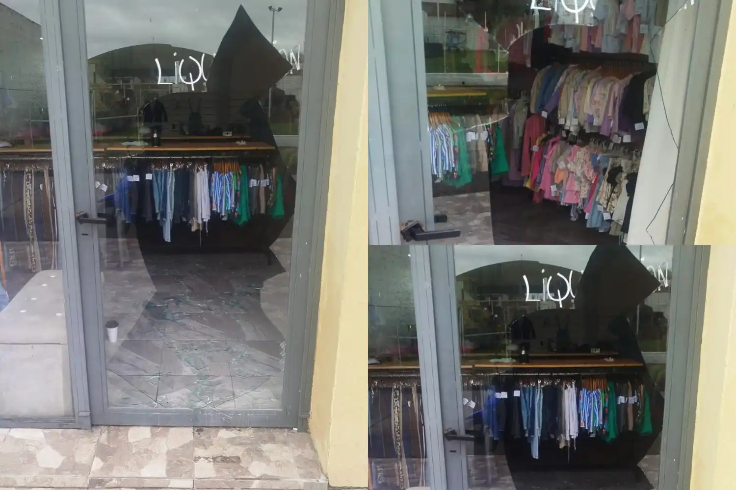 Los delincuentes rompieron la puerta del frente del local para ingresar a robar.