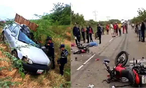 ¡FATAL! Cinco muertos es el saldo del choque entre un carro y dos motos