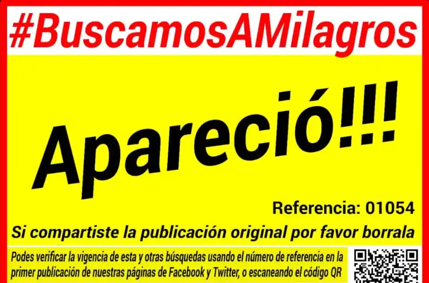 Apareció Milagros: se había ido por su propia voluntad