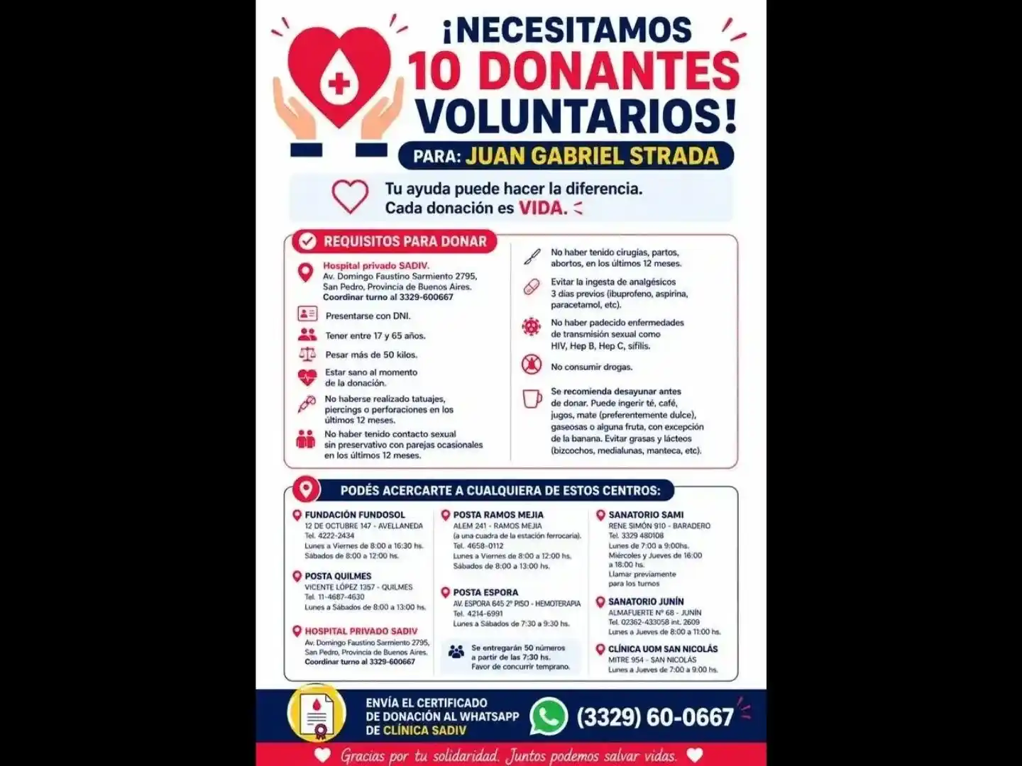 Se necesitan 10 dadores de sangre