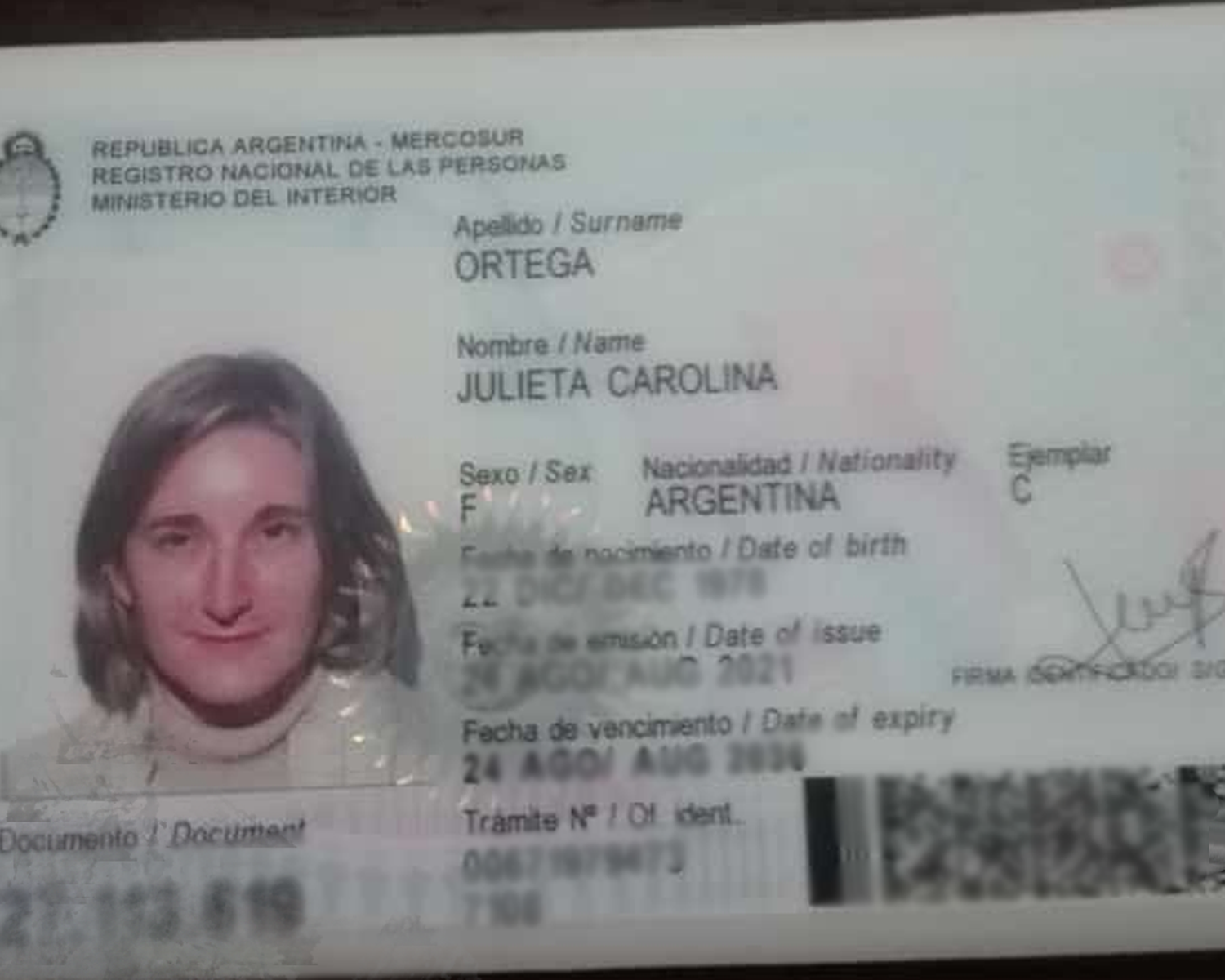 Encontraron el DNI de Julieta Ortega