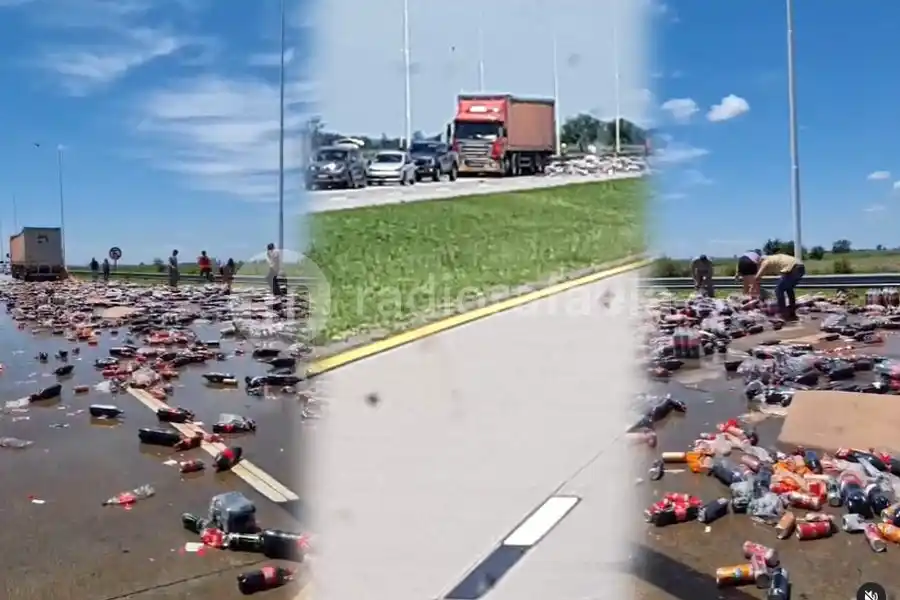 Un camión cargado con gaseosas perdió toda la mercadería en Autovía 19