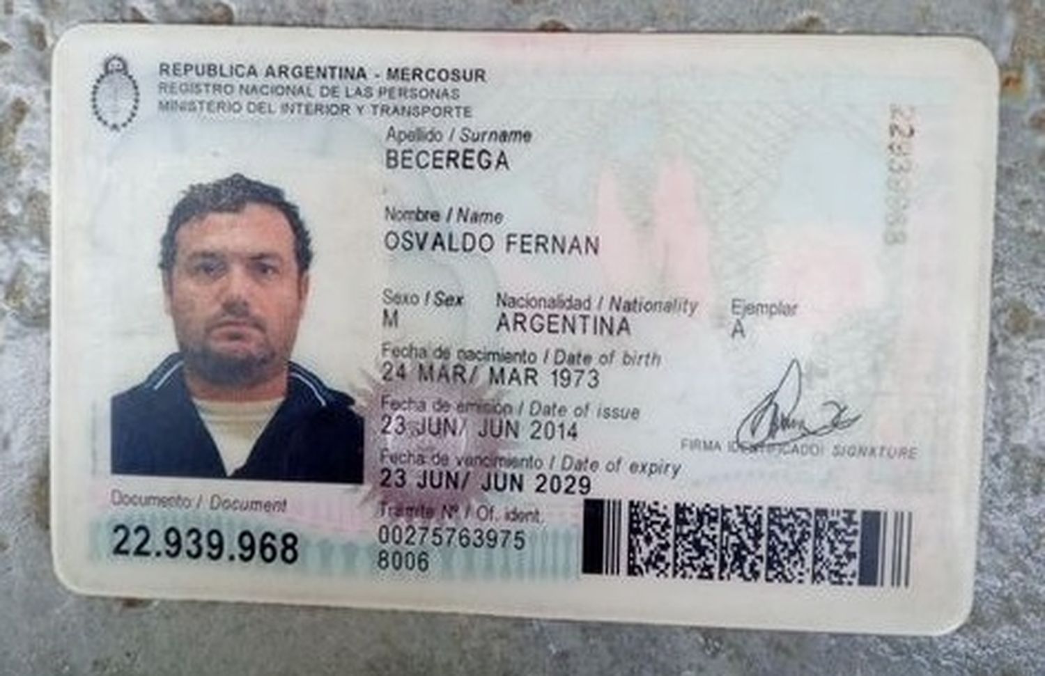 Encontraron el DNI de Osvaldo