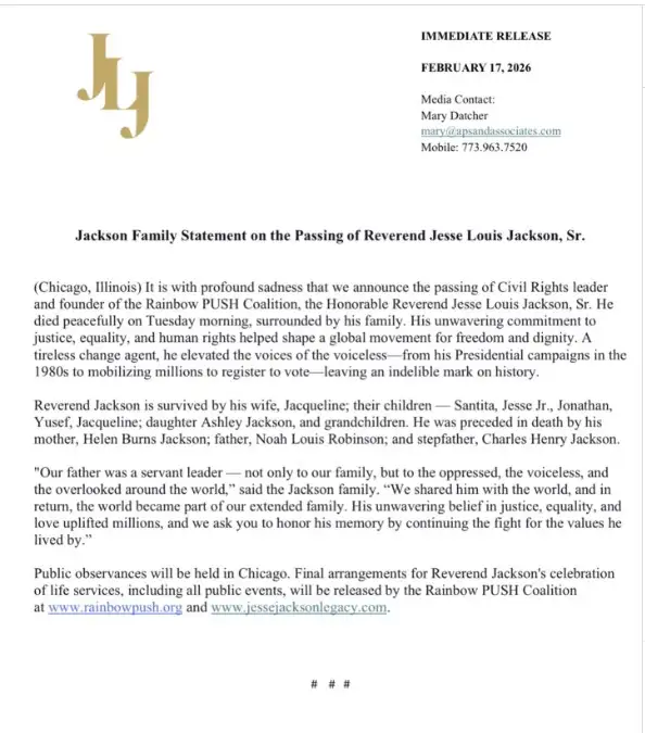 Falleció el Reverendo Jesse Jackson