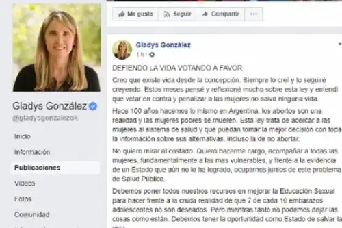 Gladys González anticipó que votará a favor del aborto, pero propone cambios
