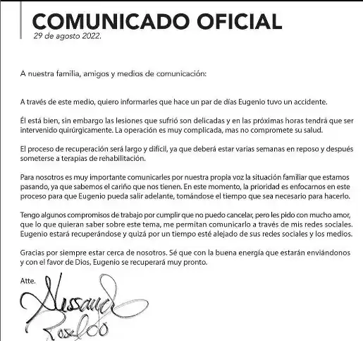 El comunicado de la esposa de Eugenio Derbez en Instagram.