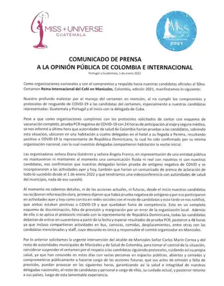 Comunicado de Guatemala sobre el  Reinado internacional del café. Foto Instagram