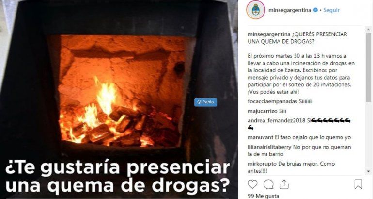 Insólito: El Gobierno invitó a participar de un sorteo para presenciar una quema de droga