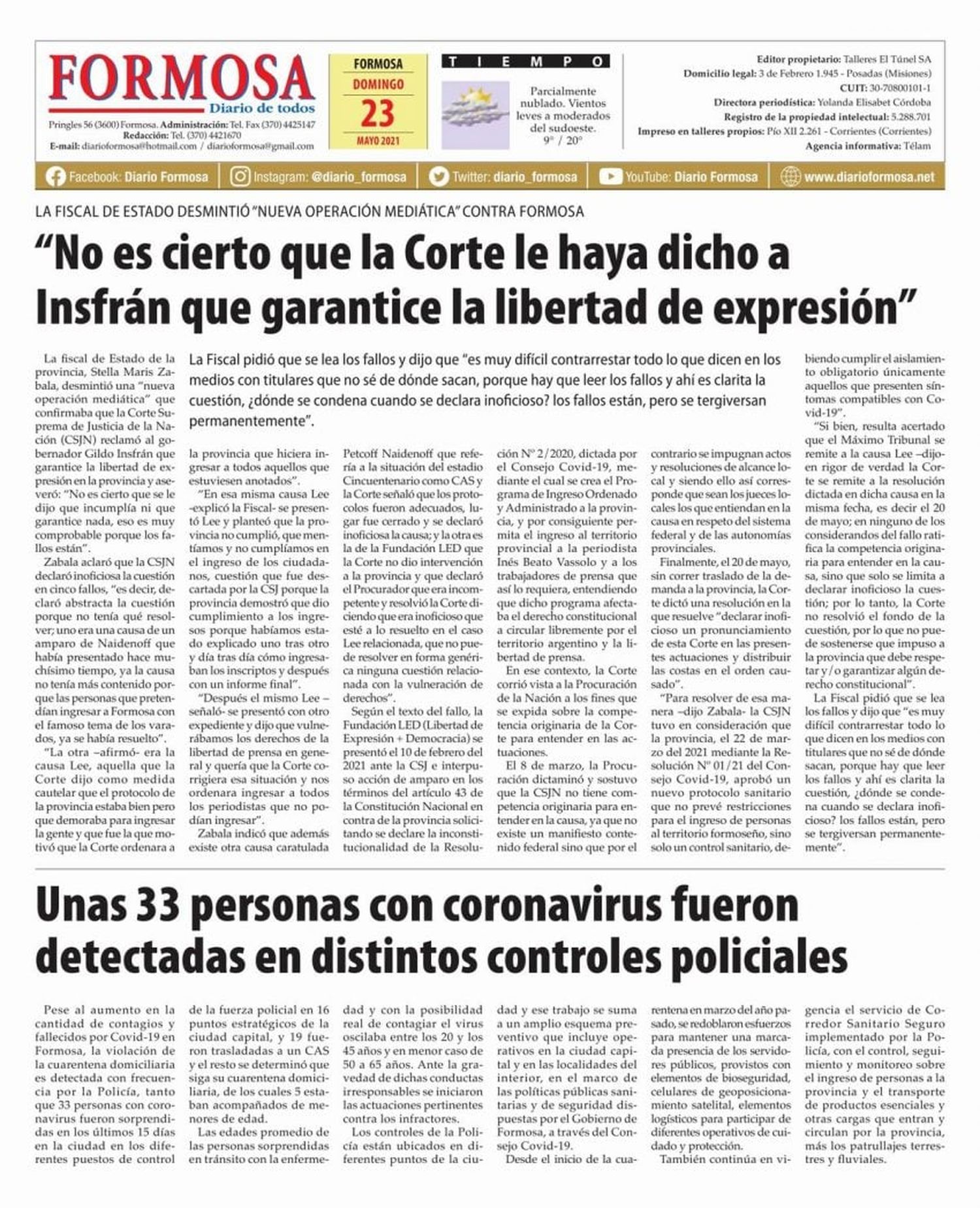 Tapa y Contratapa 23 de mayo de 2021