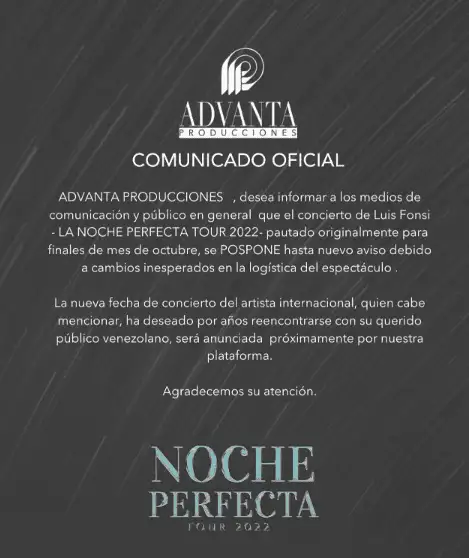 Advanta era la productora que presentaría a Fonsi en 2022. Foto Instagram