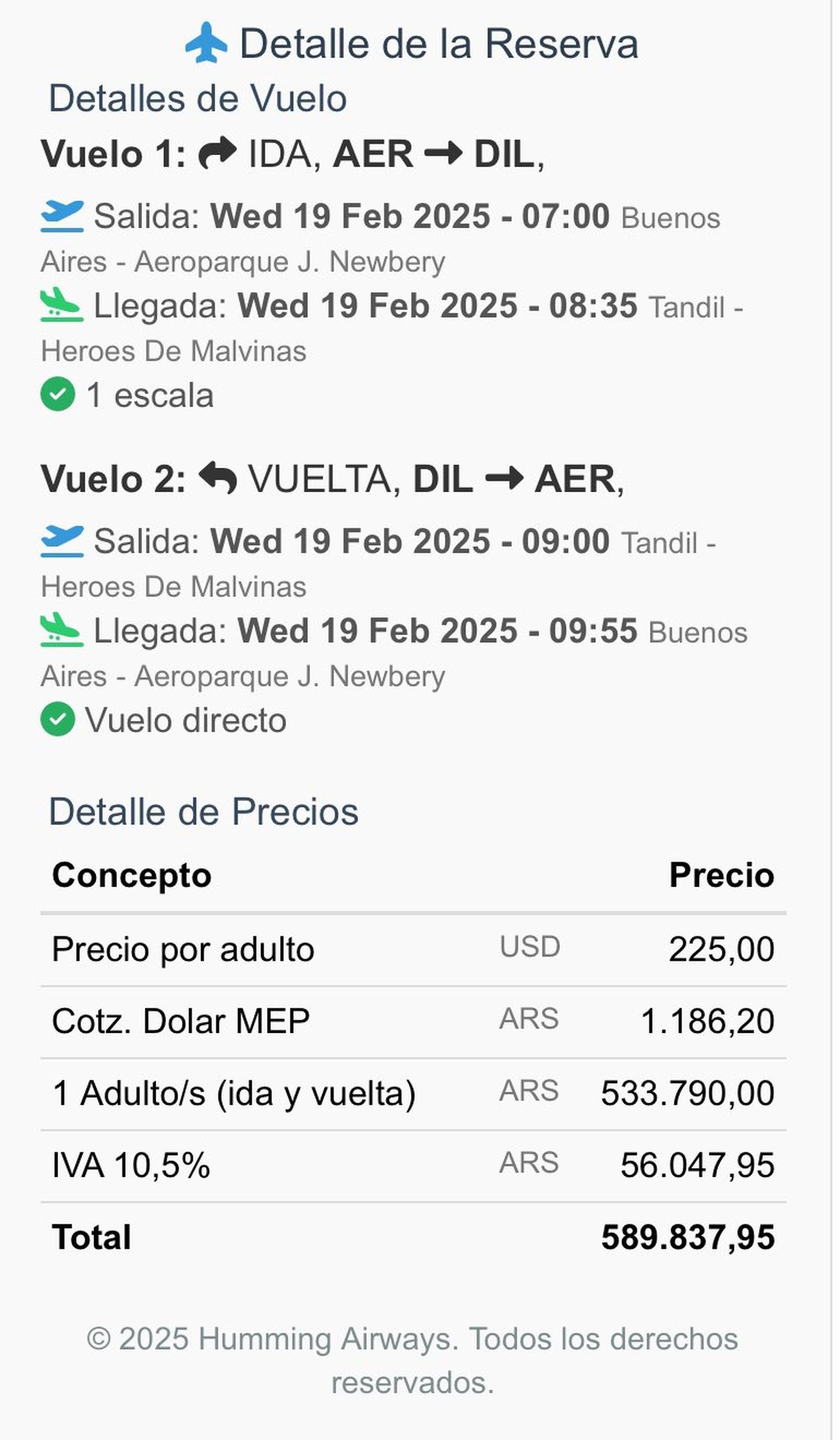 boleto avion tandil