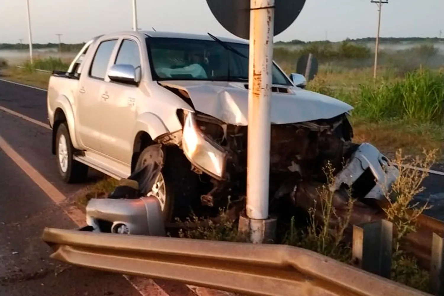 Conductor destrozó su camioneta al esquivar un ciervo que se atravesó en la ruta