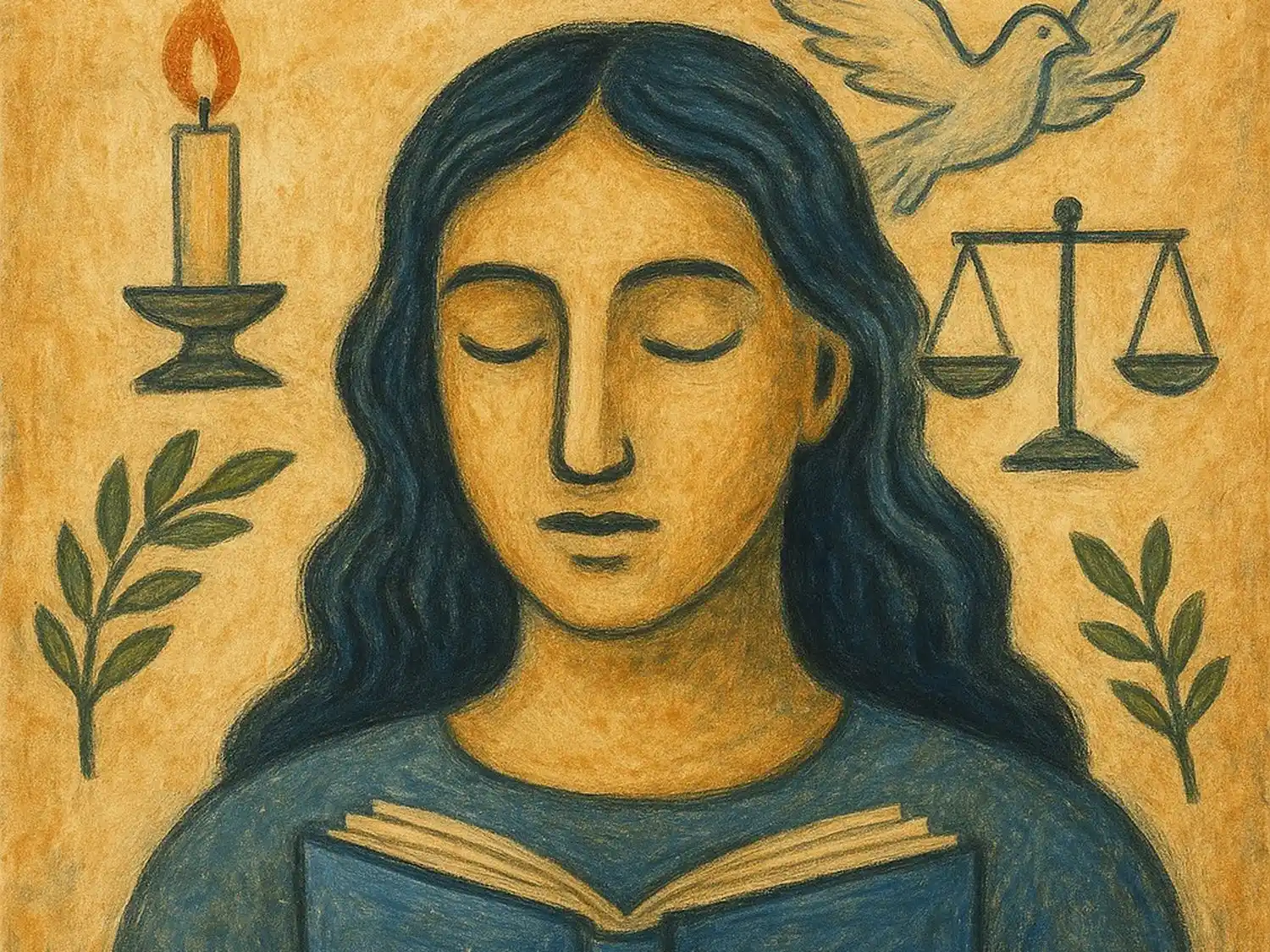 La Educación, personificada: portadora de verdad, belleza y libertad, entre libros, justicia y arte.