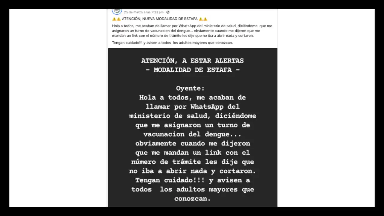 Estafa con relación a vacunación sobre el dengue