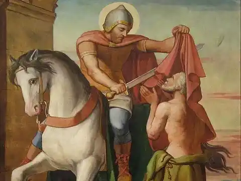San Martín de Tours, ofreciendo su capa al mendigo.