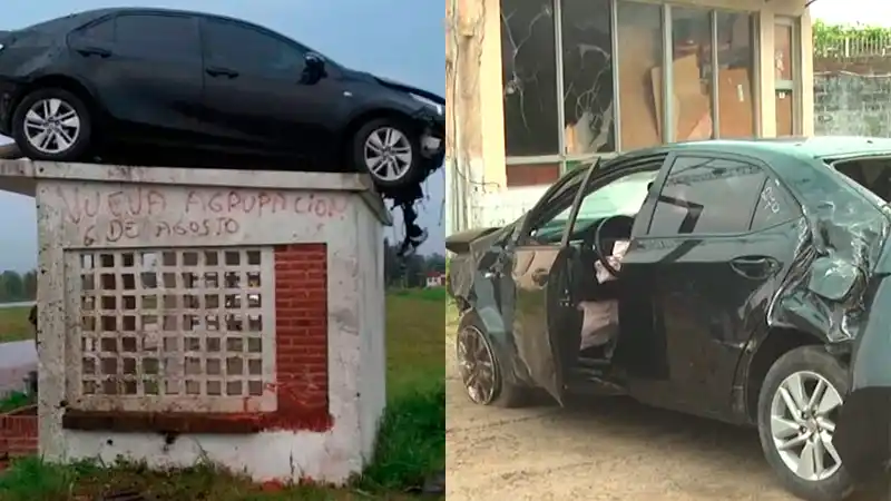 Auto que terminó sobre garita está en exhibición: "Le dicen el auto volador"