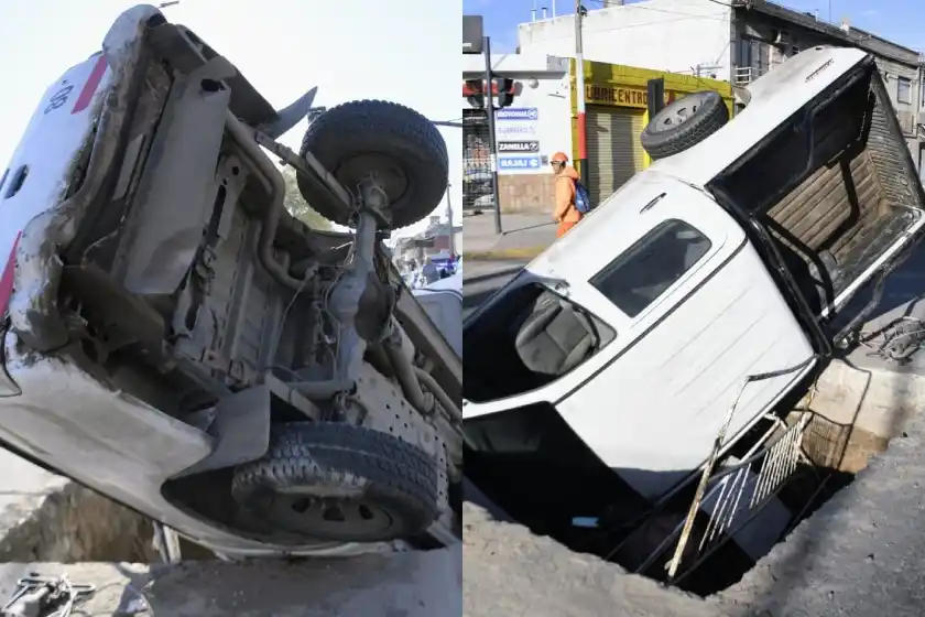 Una camioneta cayó a un pozo de Aguas Santafesinas en zona sur