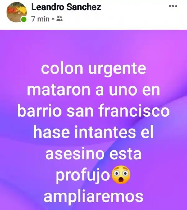 El posteo subido por Sánchez en su perfil de Facebook 