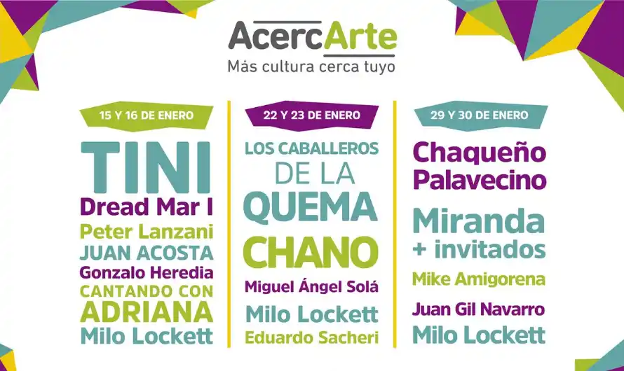 AcercArte presentó su agenda de enero en Mar del Plata con Tini, Chano, el Chaqueño y Miranda