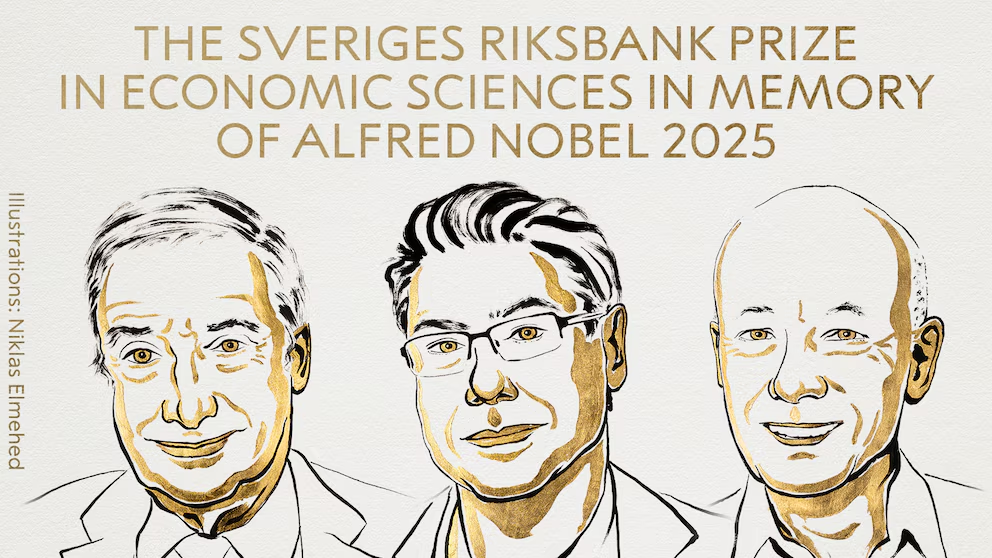 Joel Mokyr, Philippe Aghion y Peter Howitt fueron galardonados “por haber explicado el crecimiento económico impulsado por la innovación” (X/Nobel Prize)
