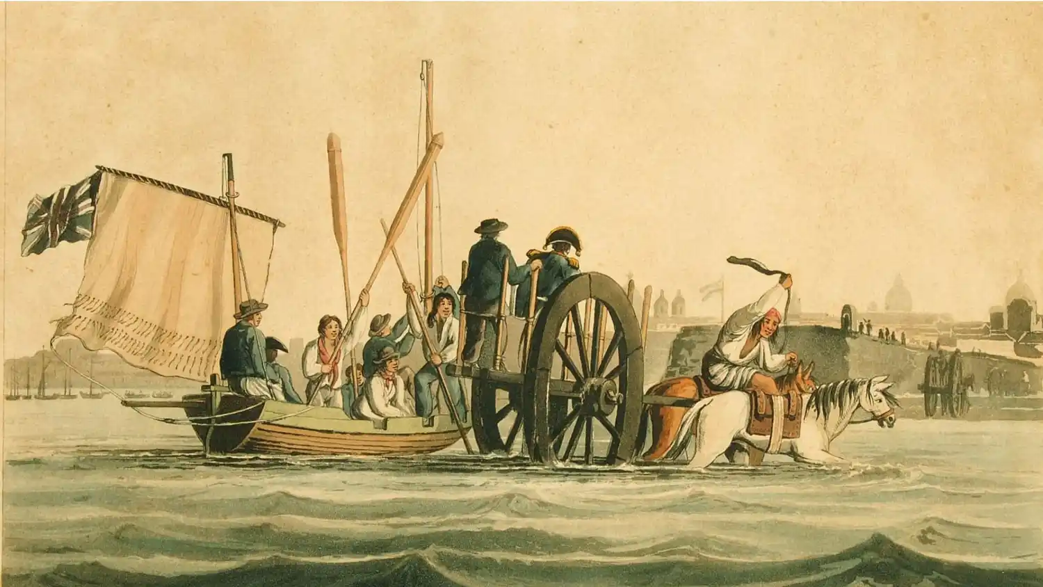 Los primeros escoceses arribaron a Buenos Aires en 1825. Luego algunas familias fueron trasladadas a San Pedro para constituir una colonia. Ilustración: Puerto Buenos Aires, acuarela de Emeric Essex Vidal-Museo Saavedra.