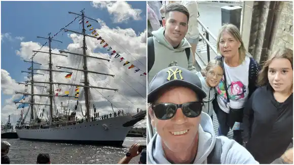 Tras 11 años sin verse, un pringlense y su papá se reencontraron en Hamburgo a bordo de la Fragata Libertad