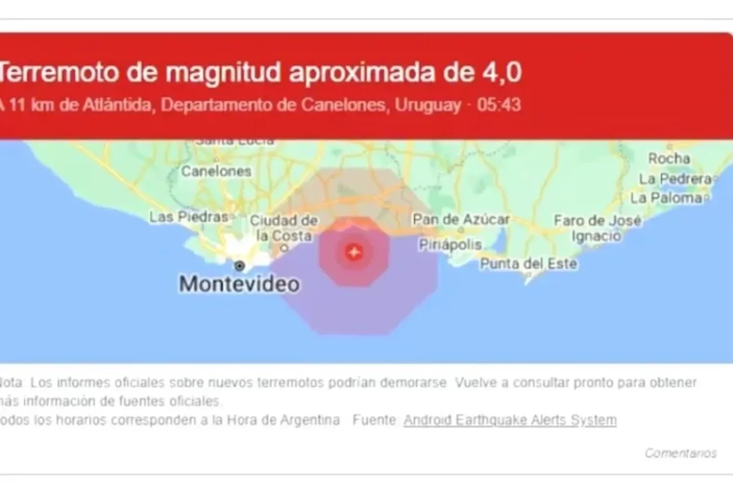 El sistema de Google registró el sismo