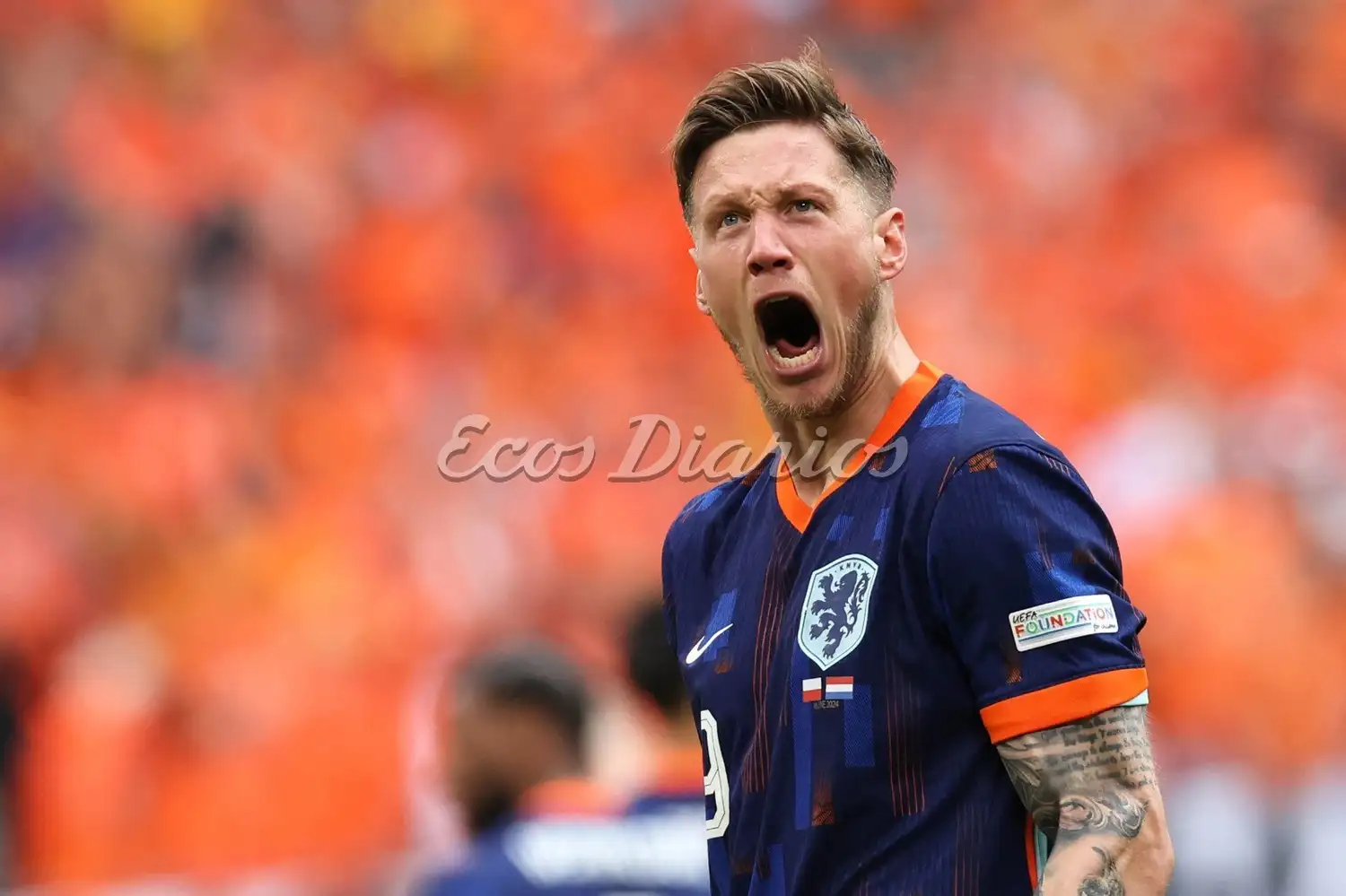 Grito de gol. De Wout Weghorst, que puso el 2-1 ante Polonia