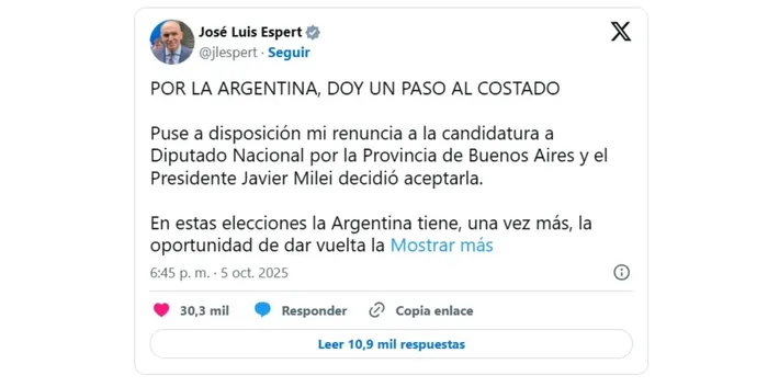 Renuncia a la candidatura a Diputado Nacional