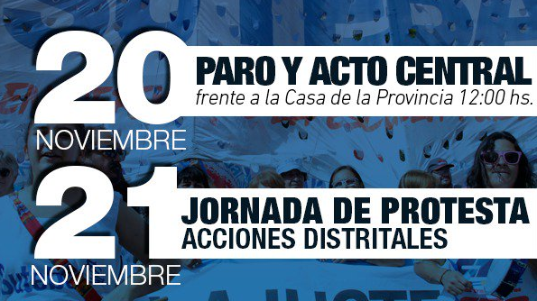 Nuevo paro docente en Provincia este 20 de noviembre