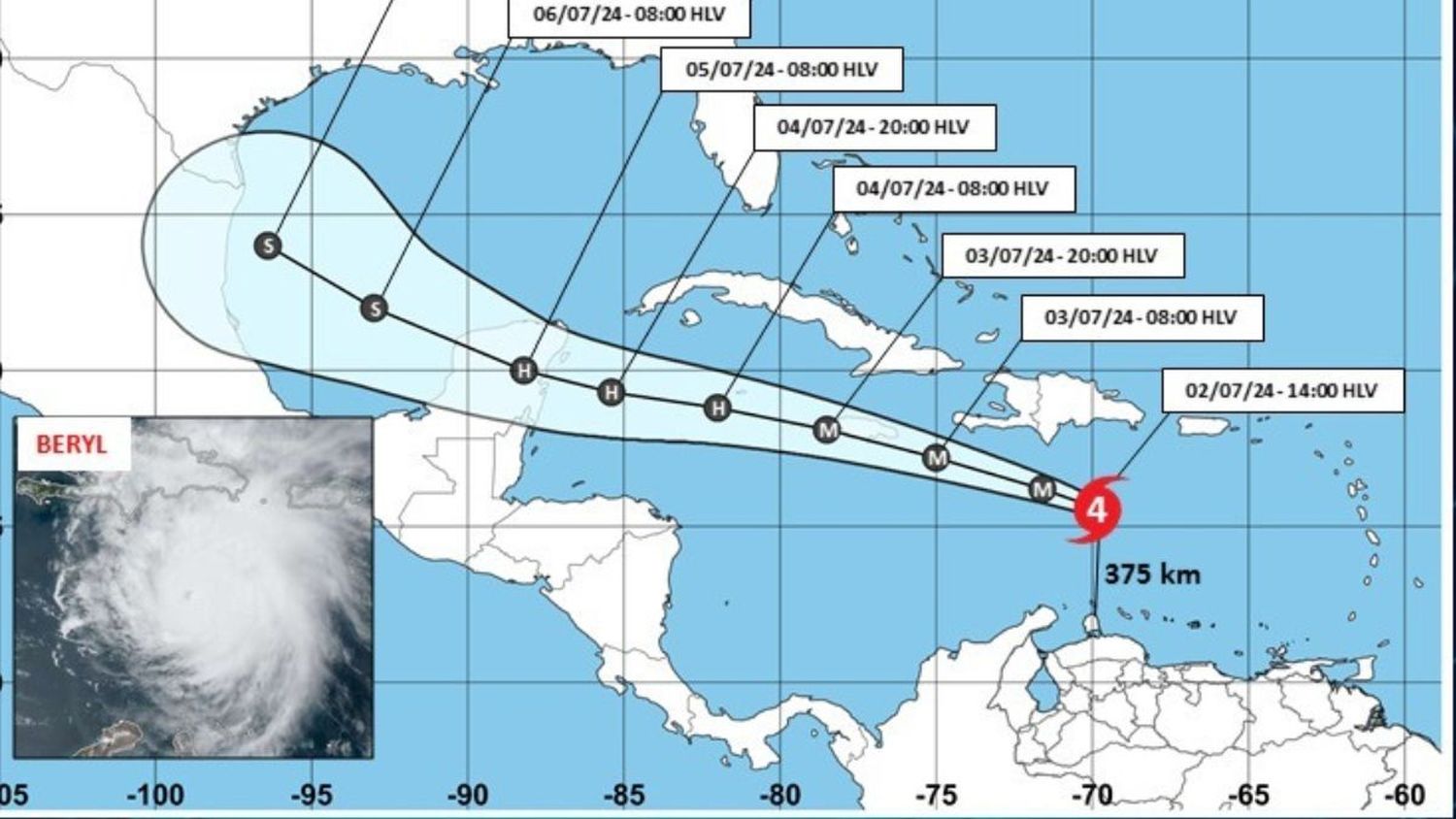 Huracán Beryl va de salida de Venezuela (+Detalles)