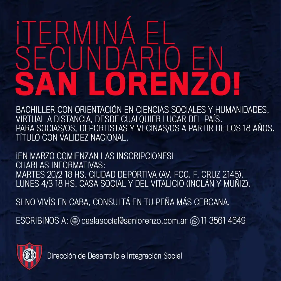 Gratis y virtual: San Lorenzo te invita a terminar el secundario