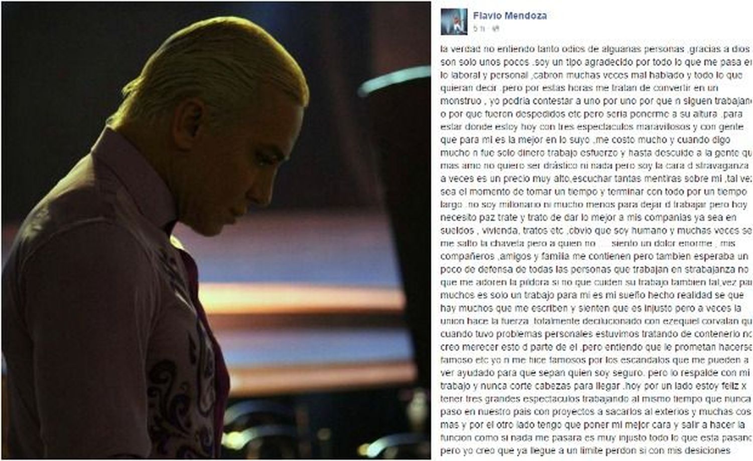 Flavio Mendoza amaga con retirarse: “Ya llegué a un límite, tal vez sea momento de terminar con todo por un tiempo largo”